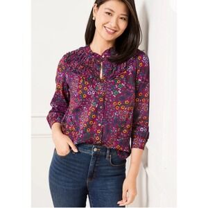 TALBOTS Shirred Neck Floral Top Women's Size S‎ Blossom Party